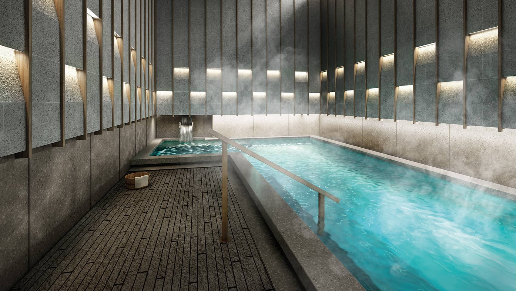 Chalermnit Art De Maison rendering of indoor pool with steam และ warm wall lighting