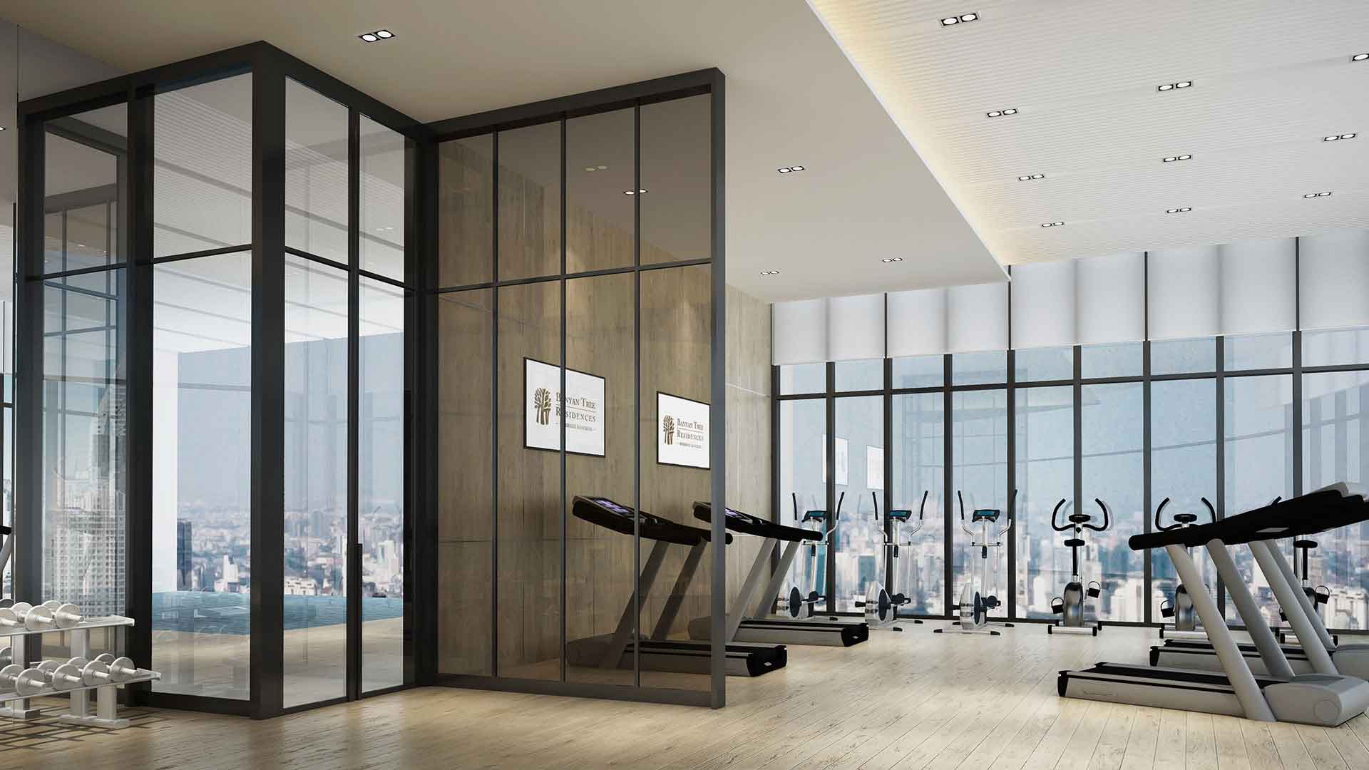 Architectural rendering of the fitness centre at Banyan Tree Residences Riverside Bangkok