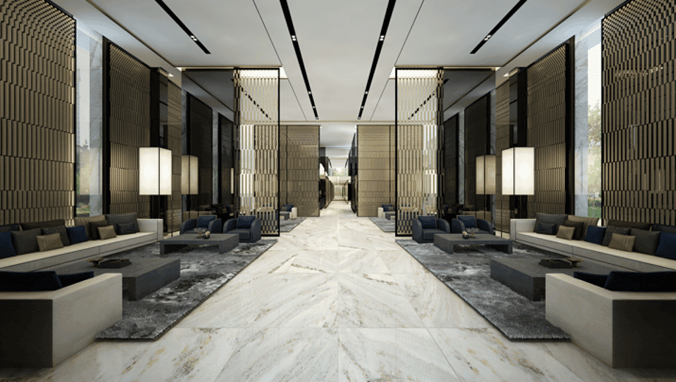 The XXXIX by Sansiri architectural rendering: marble lobby
