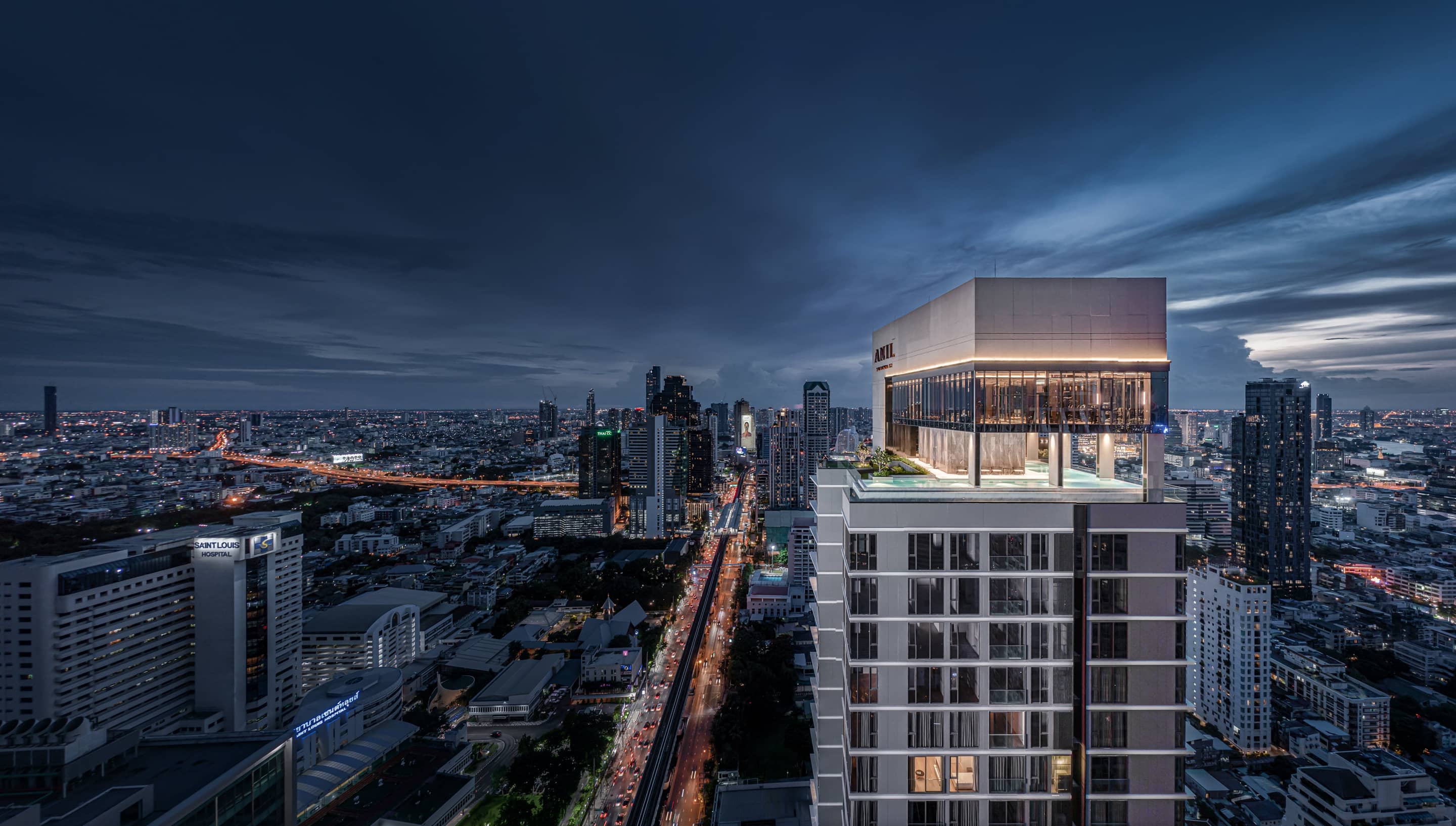 Anil Sathorn 12 tower at night published by Grand Unity
