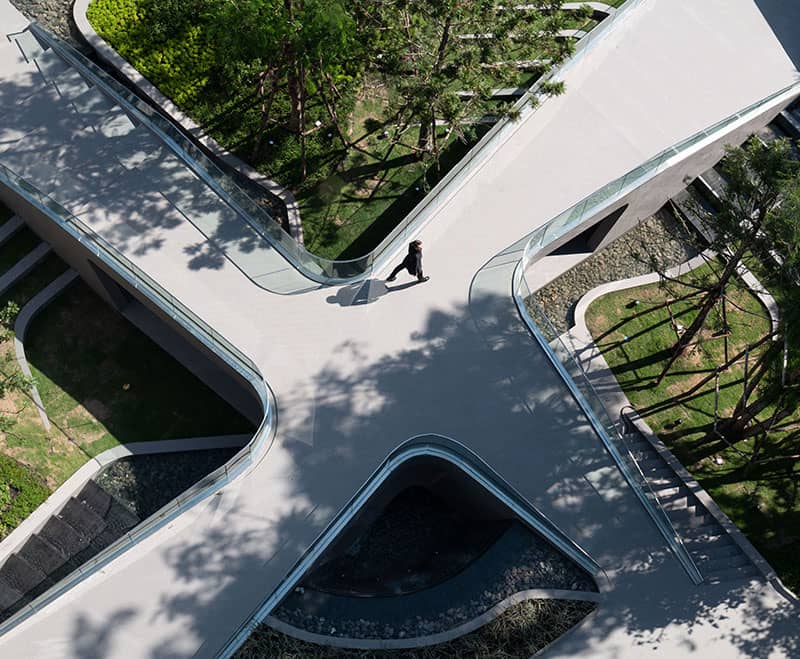 Aerial view of the landscaped sky walkway