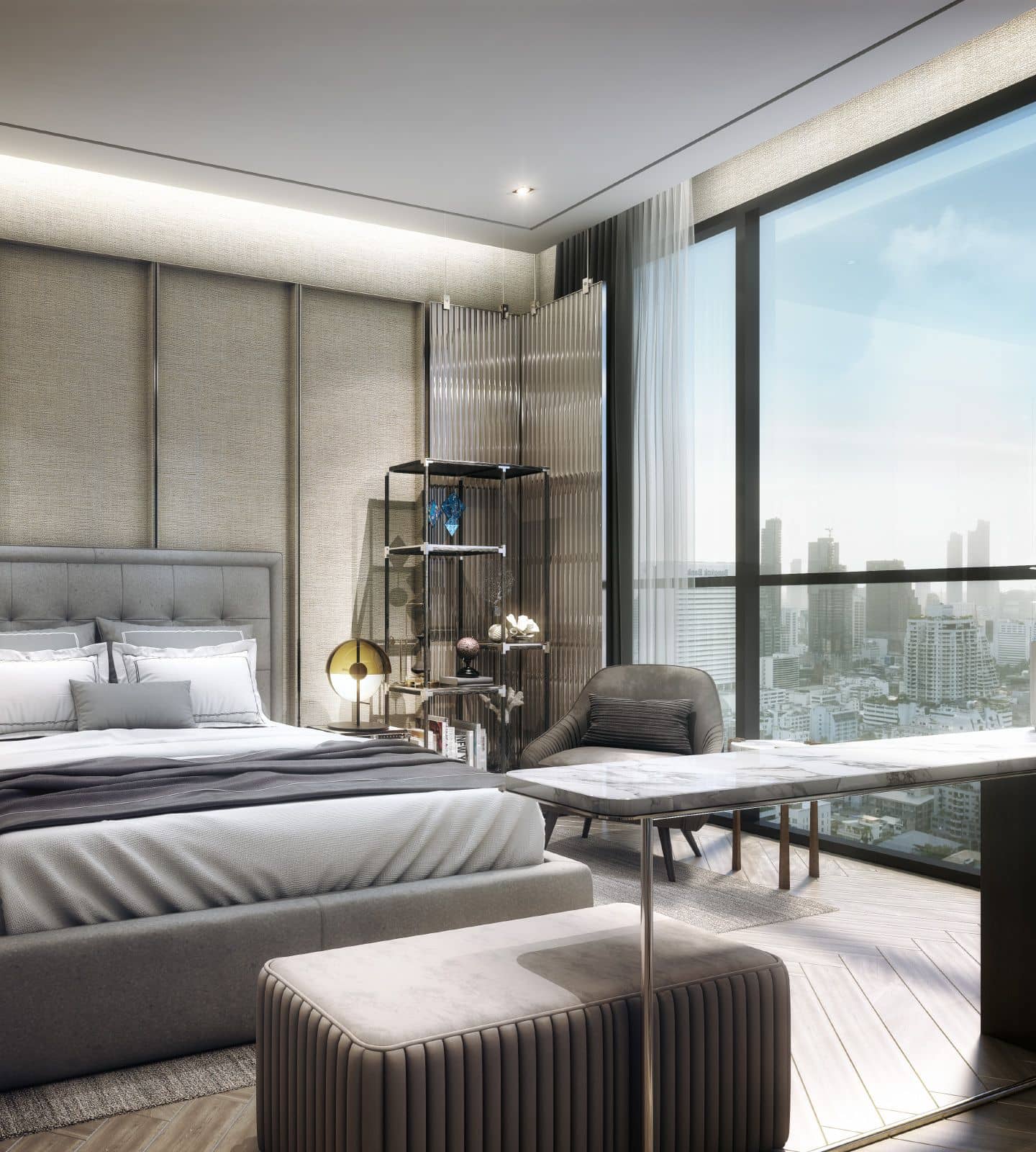 The Reserve Sathorn developer-published show residence bedroom architectural rendering