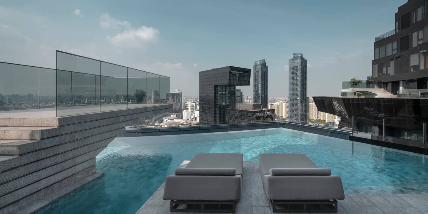 Ashton Asoke-Rama 9 rendering of rooftop pool with lounge chairs