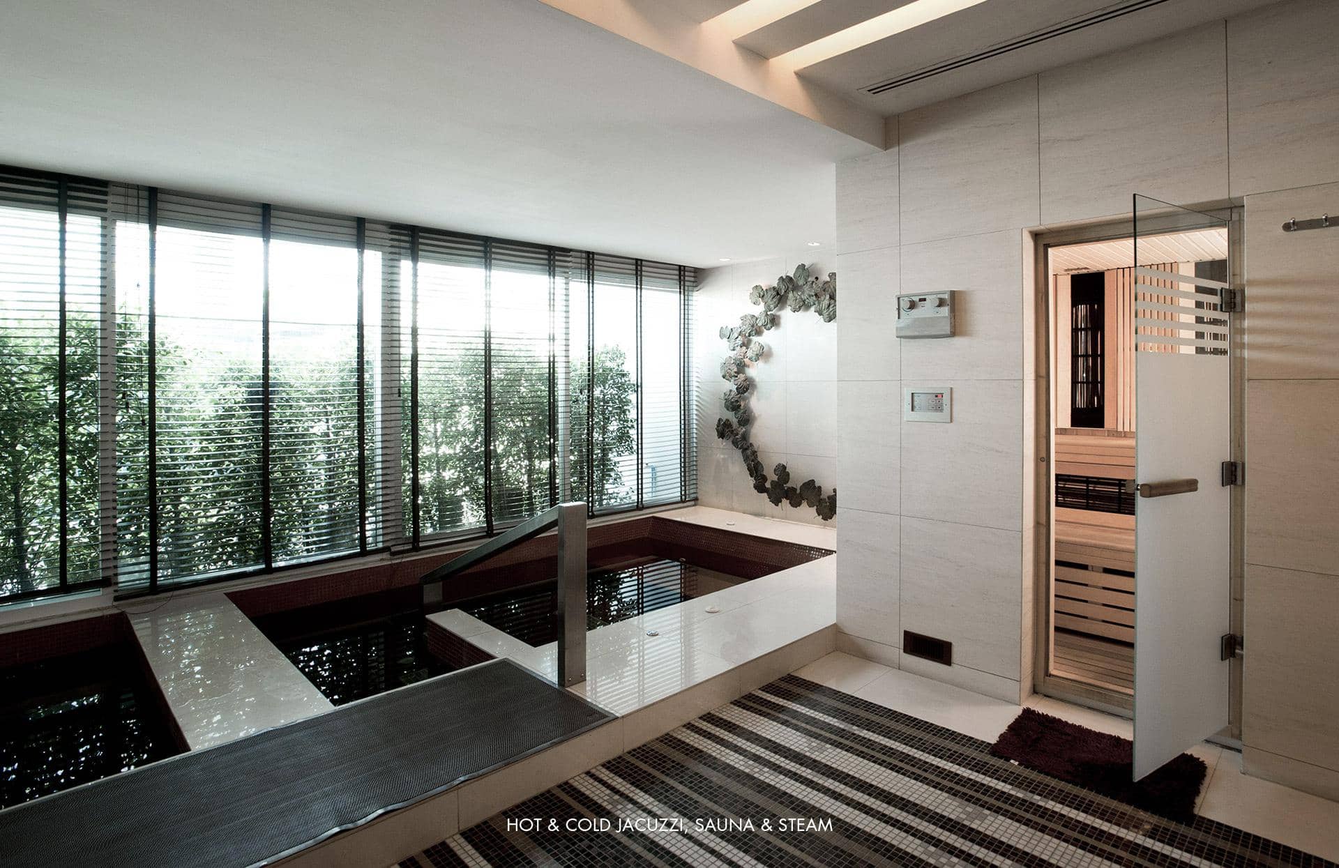 Circle Condominium hot and cold bathing area with sauna and steam facilities