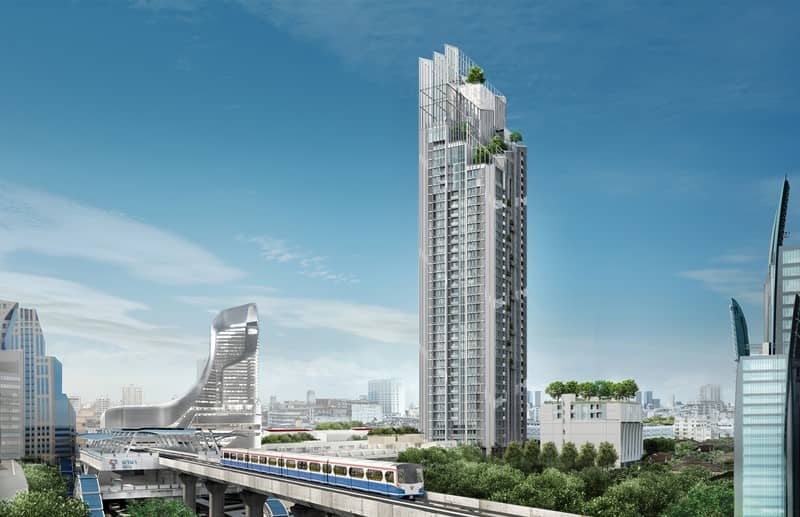 Hyde Sukhumvit 11 tower beside the BTS line by day, rendering
