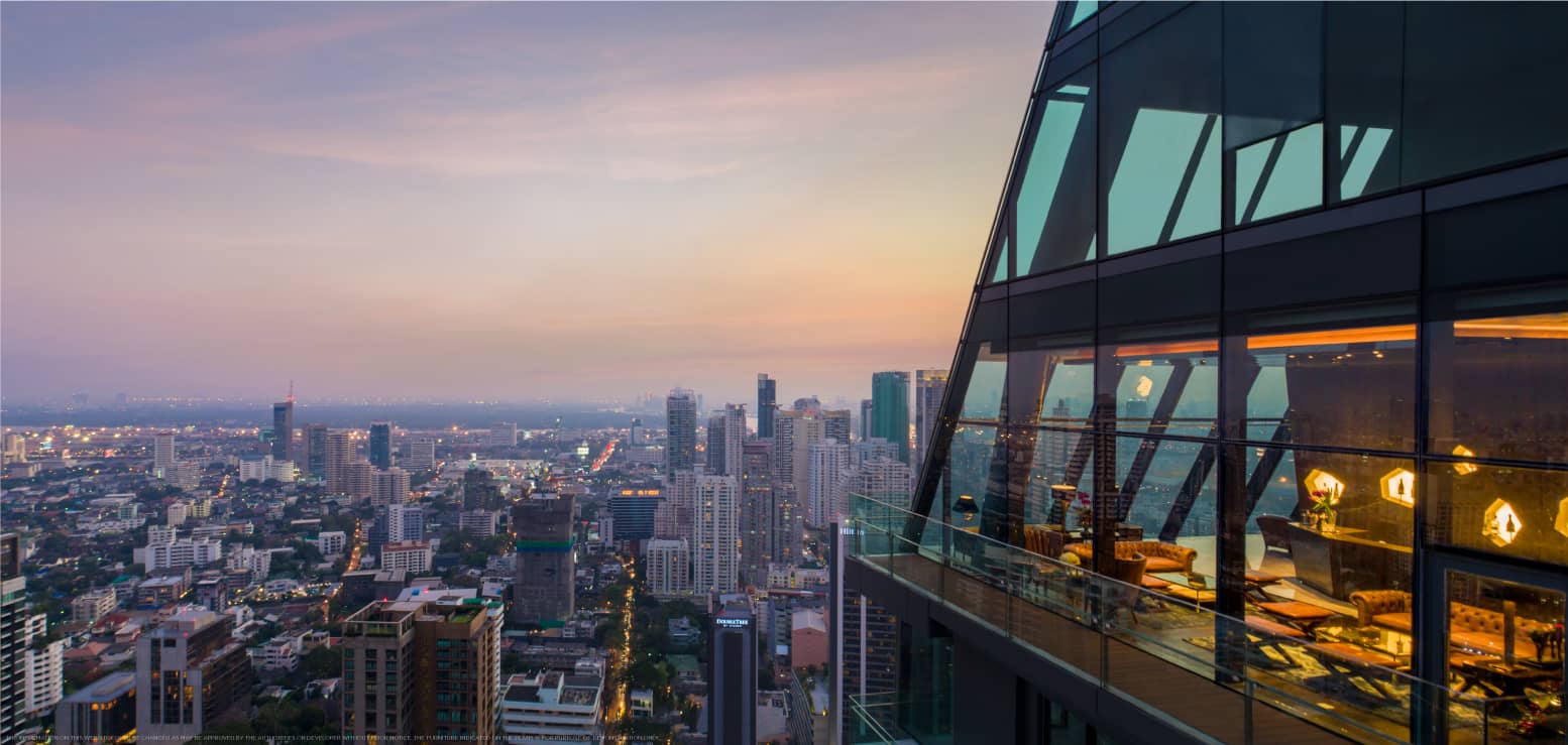Marque Sukhumvit upper floors with sky terrace at dusk