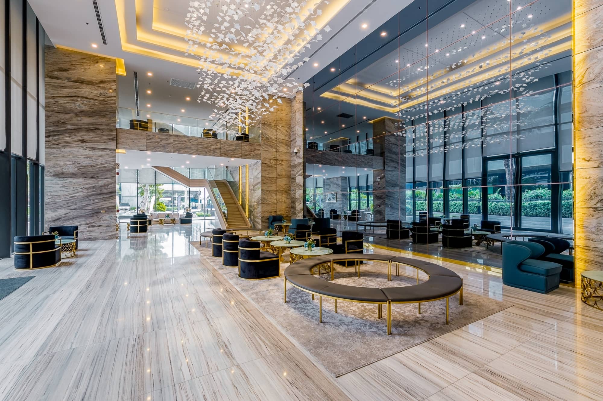 One 9 Five Asoke - Rama 9 double-height lobby with chandelier