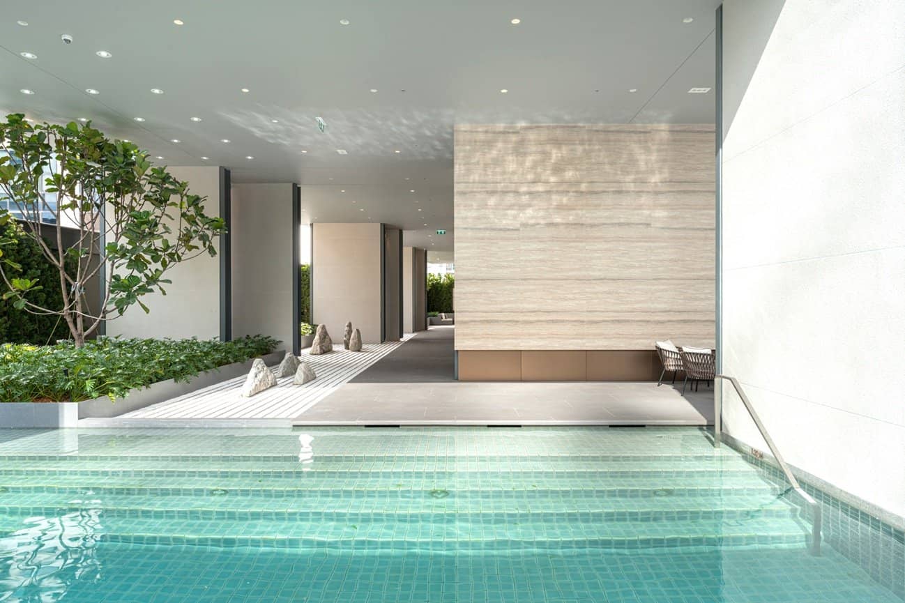 Indoor-outdoor pool with garden