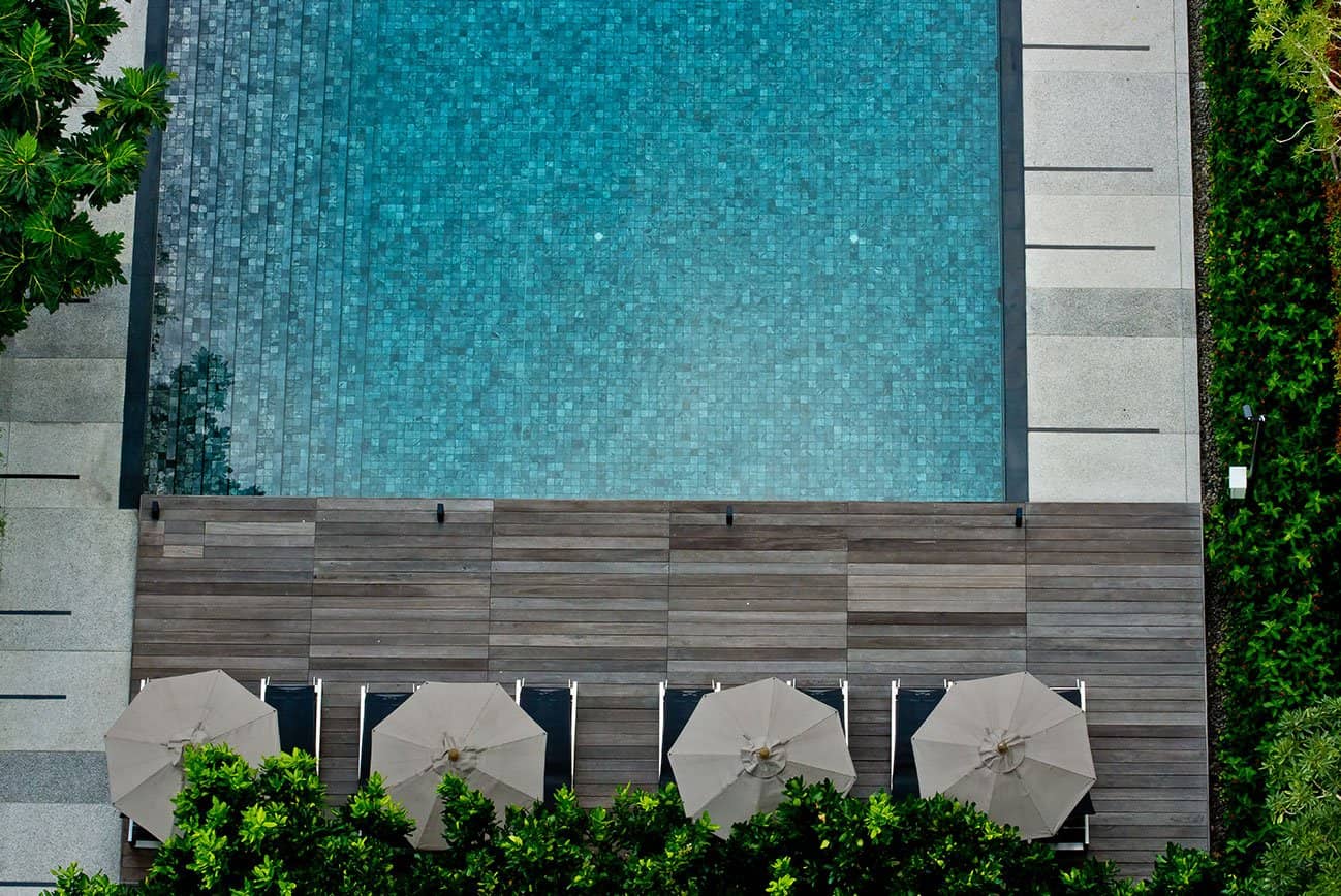 Aerial view of the pool with sun loungers