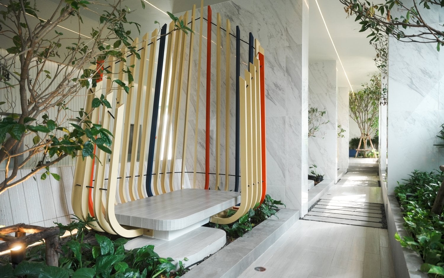 Culture Thonglor garden seating and marble lobby published by Ananda Development