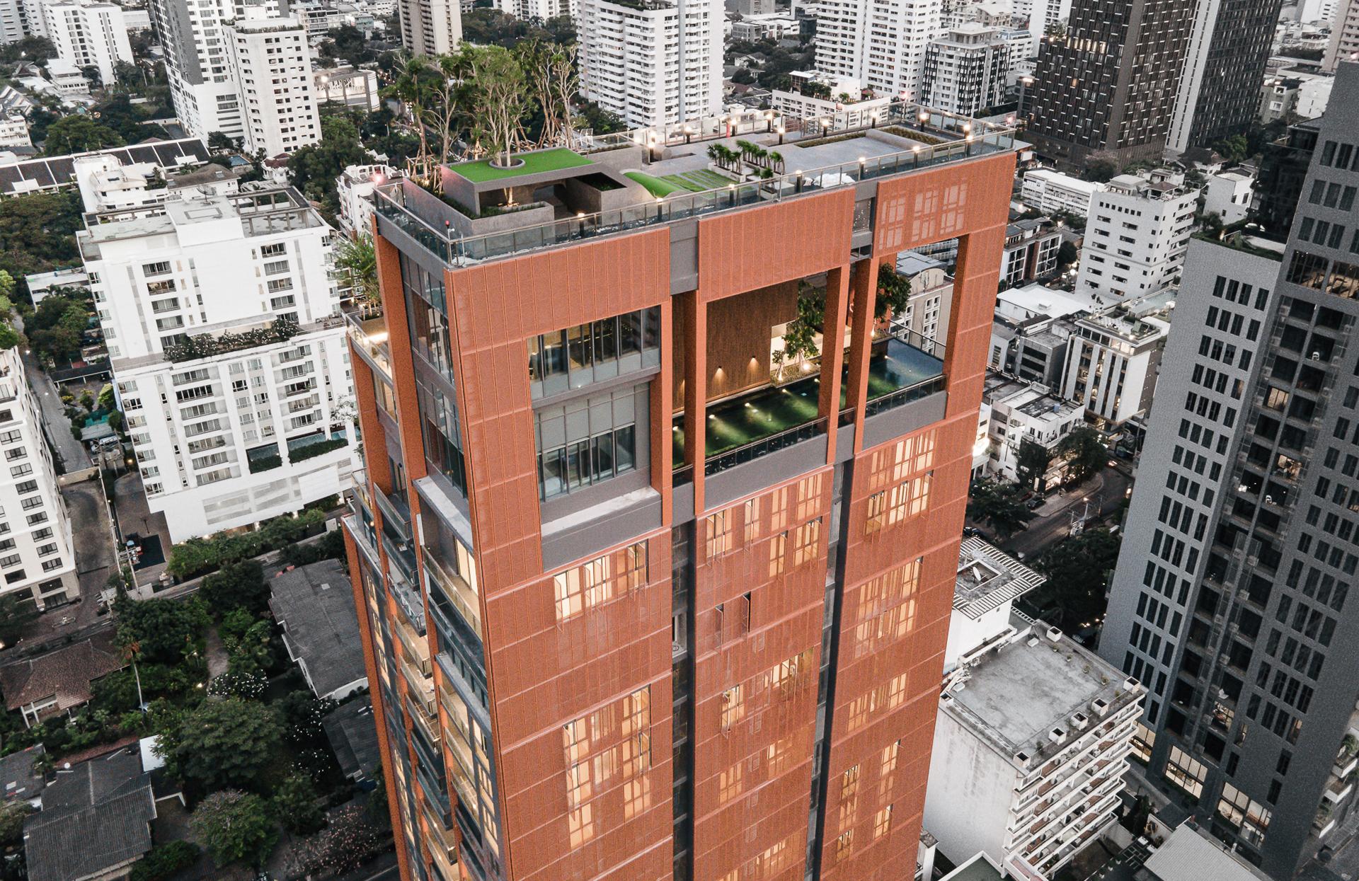 Circle Sukhumvit 31 tower crown and roof terrace seen from above