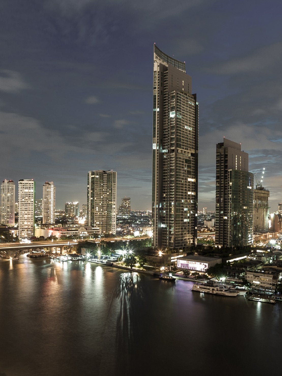 The River towers on the Chao Phraya at night